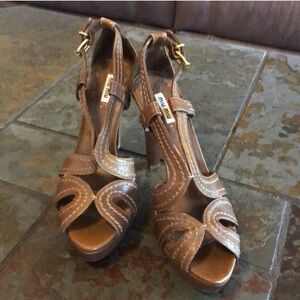 Miu Miu Brown High Heel Sandals with Intricate Cutouts
